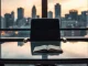 Empty conference room with city skyline at dusk, representing OpenAI's deferred IPO decision