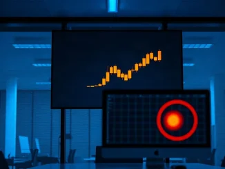 Orange-tinted chart on a dark trading floor screen after Saylor's bitcoin buy signal