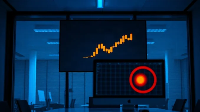 Orange-tinted chart on a dark trading floor screen after Saylor's bitcoin buy signal