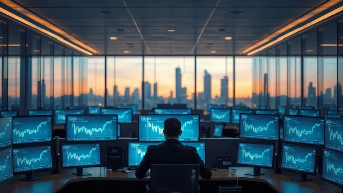 Analyst at a financial data firm desk with contract code and charts on screen