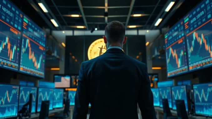 Businessperson watching Bitcoin price charts on a trading floor after Strategy's $142.7 million purchase