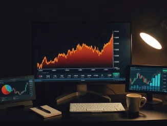 Trading desk monitor showing a rising chart of altcoin exchange deposit transactions