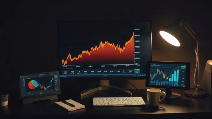 Trading desk monitor showing a rising chart of altcoin exchange deposit transactions