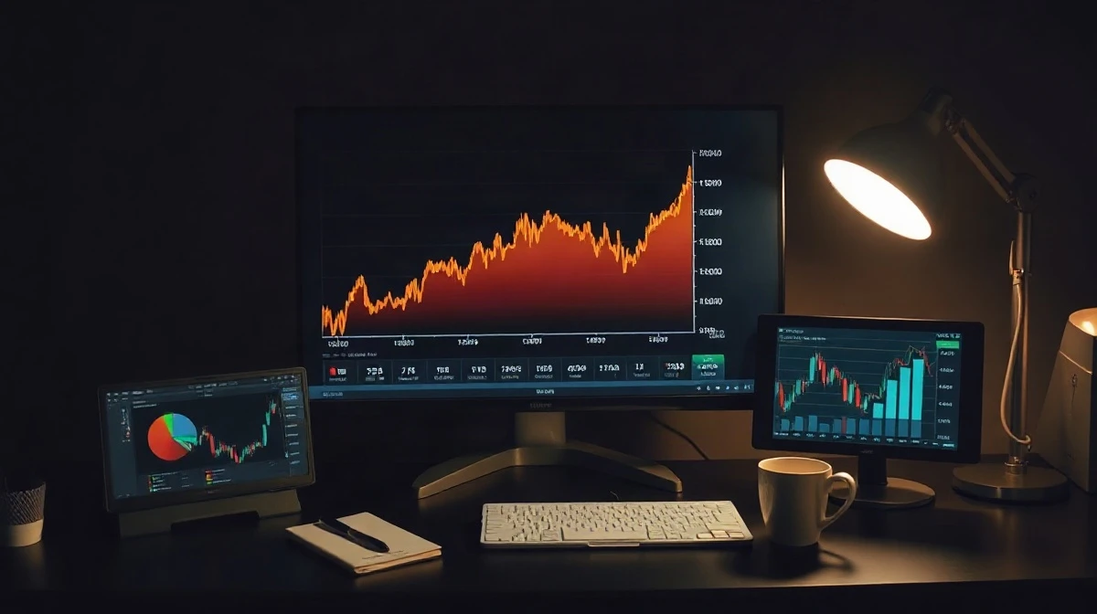 Trading desk monitor showing a rising chart of altcoin exchange deposit transactions