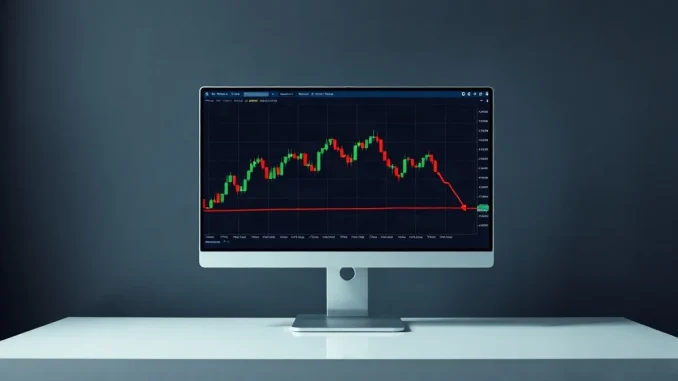 Chart on a trading monitor showing Bitcoin price moving sideways near $83,000 with lower highs