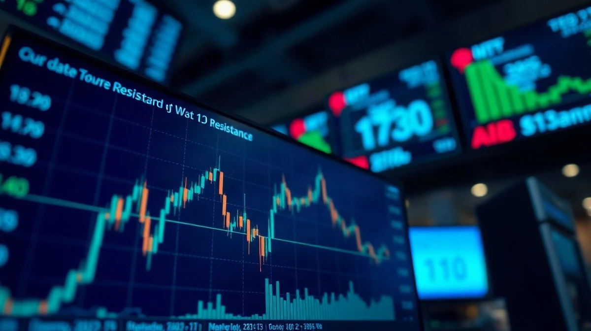 Bitcoin price chart on a trading terminal with US data headlines in the background