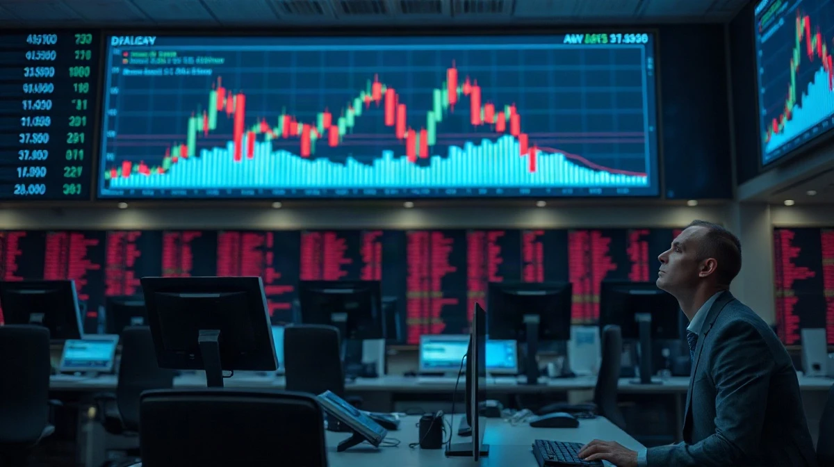 Analyst watching a derivatives price board on a trading floor at dusk