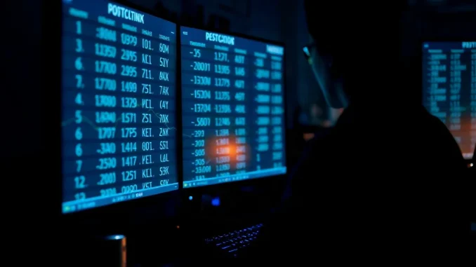 Glowing transaction chart on a monitor in a dark room during a crypto wallet investigation
