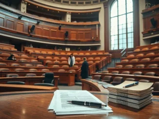 Legislative amendment papers on a desk in a French assembly hall