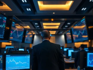 Institutional trader at a multi-monitor desk reviewing Bitcoin ETF and futures order flow