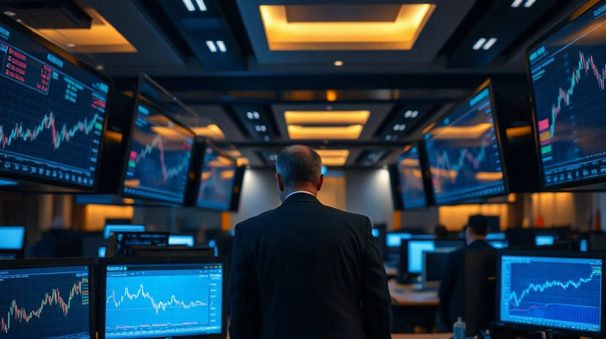 Institutional trader at a multi-monitor desk reviewing Bitcoin ETF and futures order flow