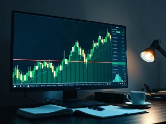 Trading monitor showing a rising crypto price chart with a resistance line and wallet transfer dots