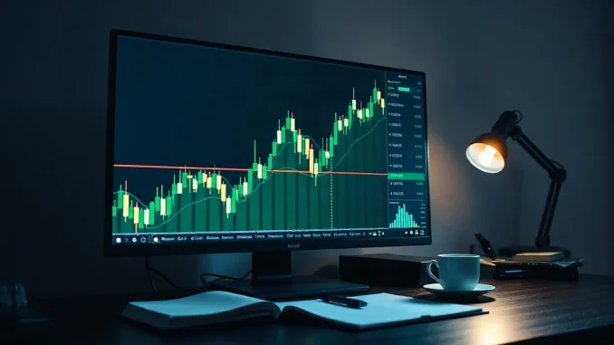 Trading monitor showing a rising crypto price chart with a resistance line and wallet transfer dots