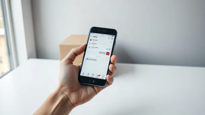 Smartphone showing an AI shopping assistant beside a cardboard delivery box on a desk