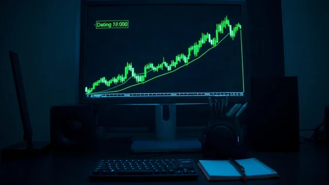 Trading monitor showing a green PYTH price chart rising above a moving-average line