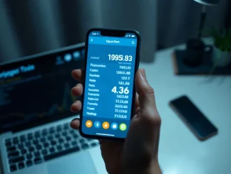 Hand holding a smartphone showing a crypto wallet app on a dimly lit desk