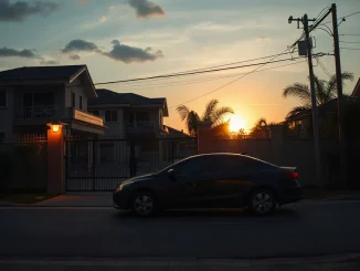 Gated luxury housing estate lane in Bangkok at dusk where a laundering suspect was arrested