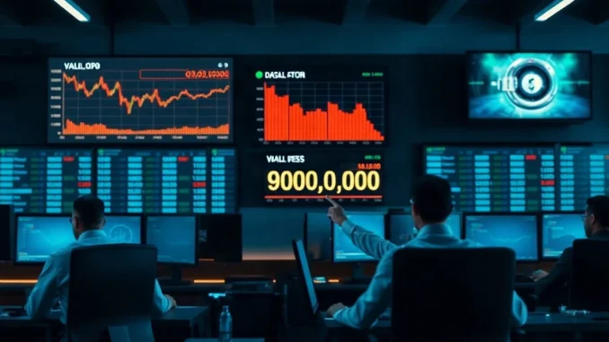 Traders watching a declining XRPL TVL chart and a vault holdings screen on a trading floor.