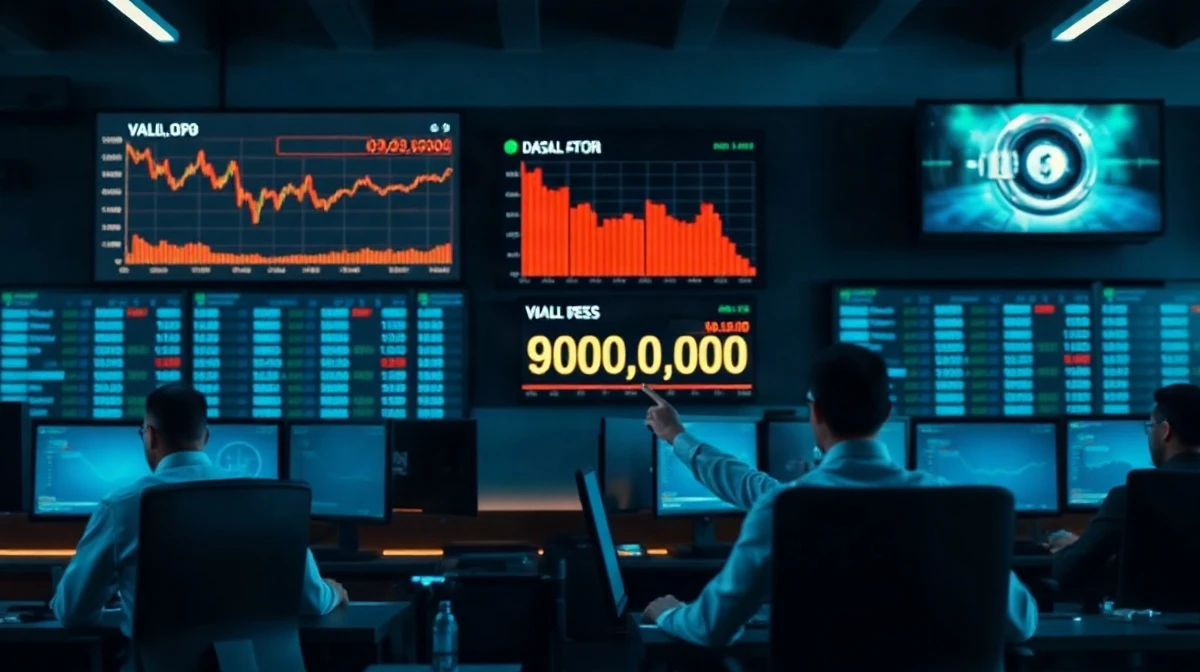 Traders watching a declining XRPL TVL chart and a vault holdings screen on a trading floor.